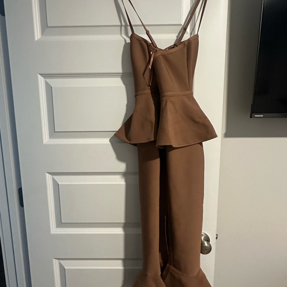 bebe Strapless Brown Peplum Dress - Picture 3 of 8